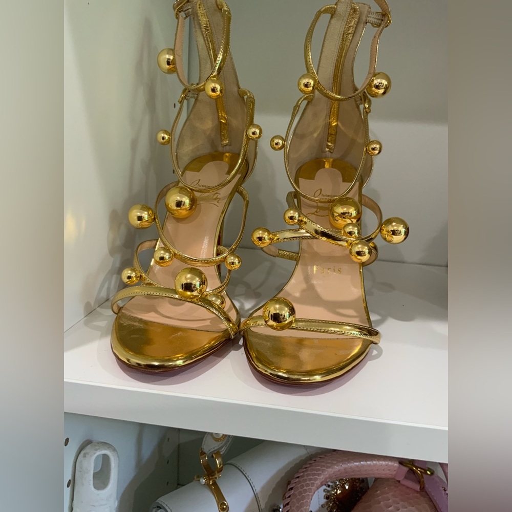 Christian Louboutin Atonana gold high heel sandal, 6 1/2 never been worn
